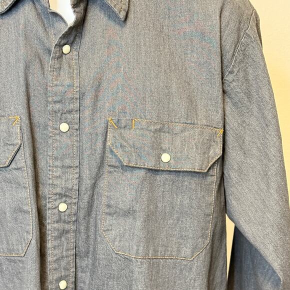 UniFirst Pearl Snap Western Long Sleeve Denim Mens Shirt Size L Cowboy Workwear - Picture 3 of 7